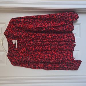 A new day, red and purple flowers, long sleeve blouse